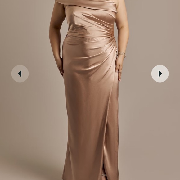 GALINA SIGNATURE One-Shoulder Charmeuse Sheath Dress- Color: SAND- Size: 2 - Picture 4 of 4